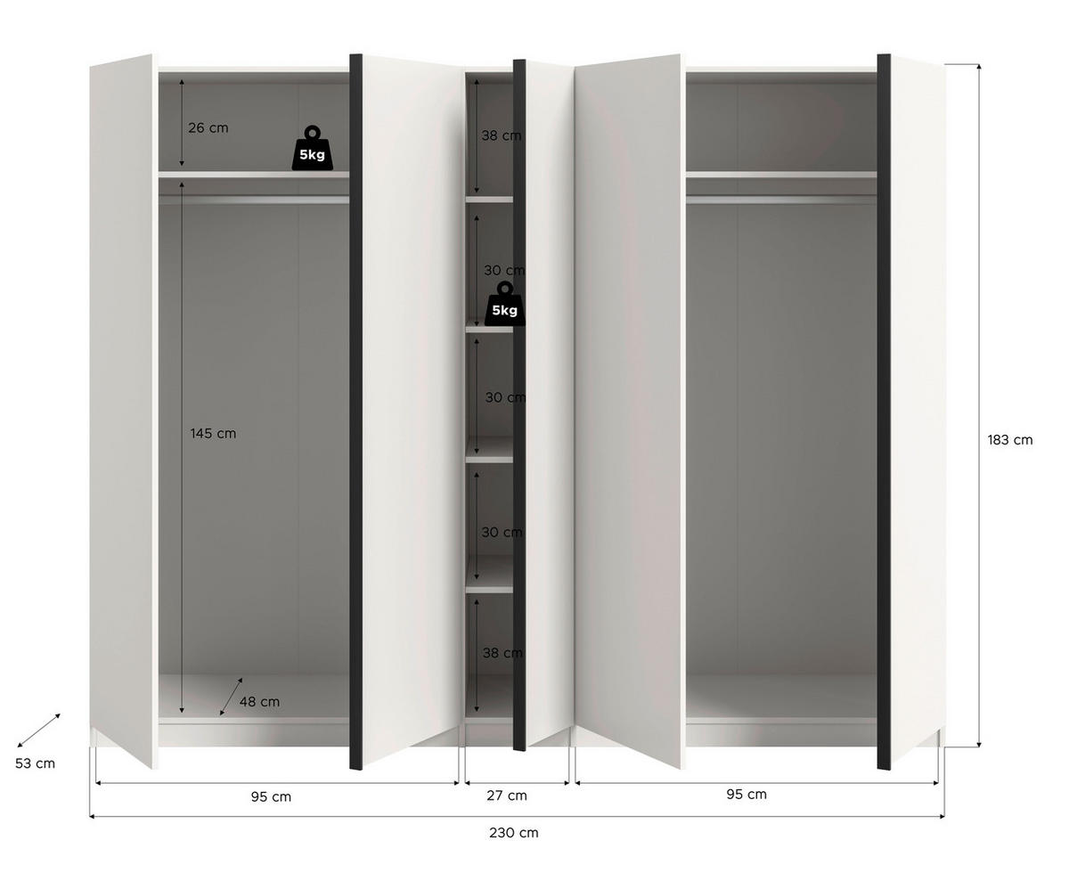 Kleiderschrank OAKLAND weiß B/H/T: ca. 230x183x53 cm OAKLAND - weiß (230,00/183,00/53,00cm) - xonox.home