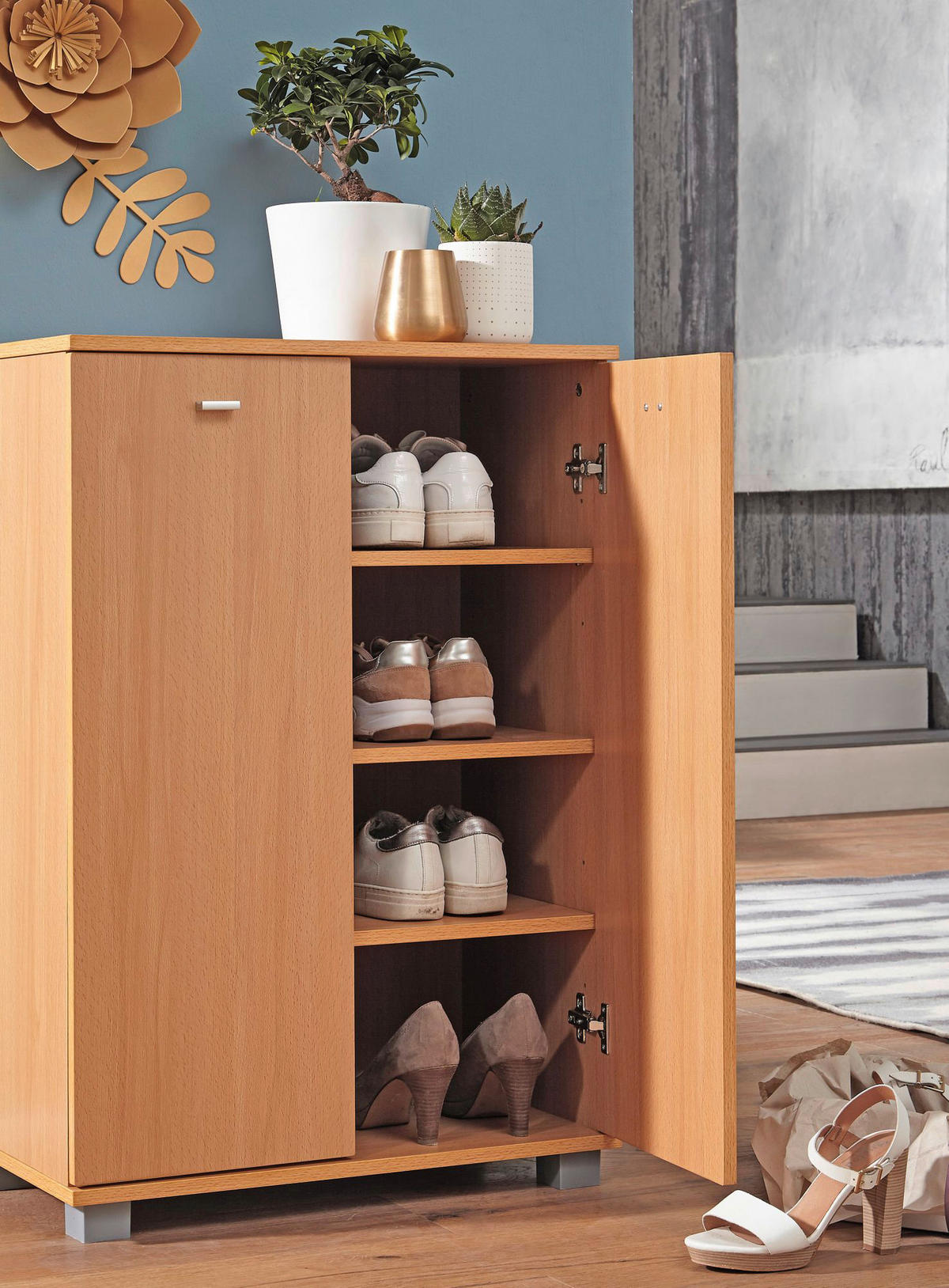 Schuhschrank buche Nachbildung silber B/H/T: ca. 60x90x35 cm Schuhschrank - buche/silber (60,00/90,00/35,00cm) - Wohnling