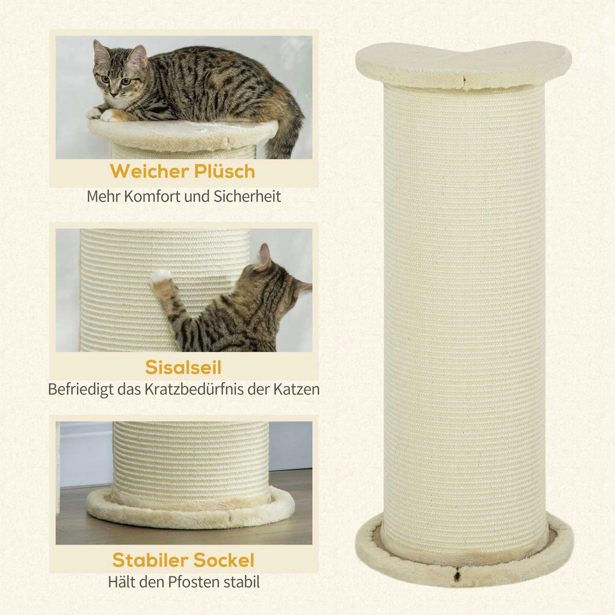 PawHut Kratzbaum cremeweiß Spanplatte B/H/L: ca. 35x35x85 cm Kratzbaum - cremeweiß (85,00/35,00/35,00cm) - PawHut