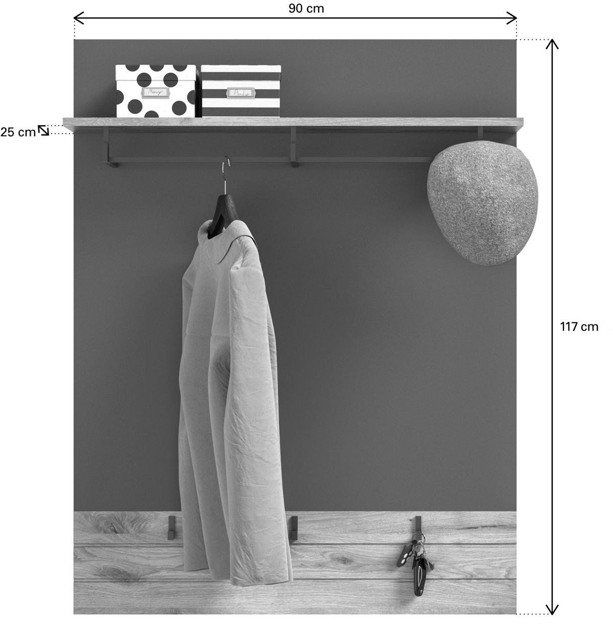 Garderobenpaneel Mason Nox Oak Nachbildung dunkelgrau B/H/T: ca. 90x117x25 cm Mason - dunkelgrau (90,00/117,00/25,00cm)