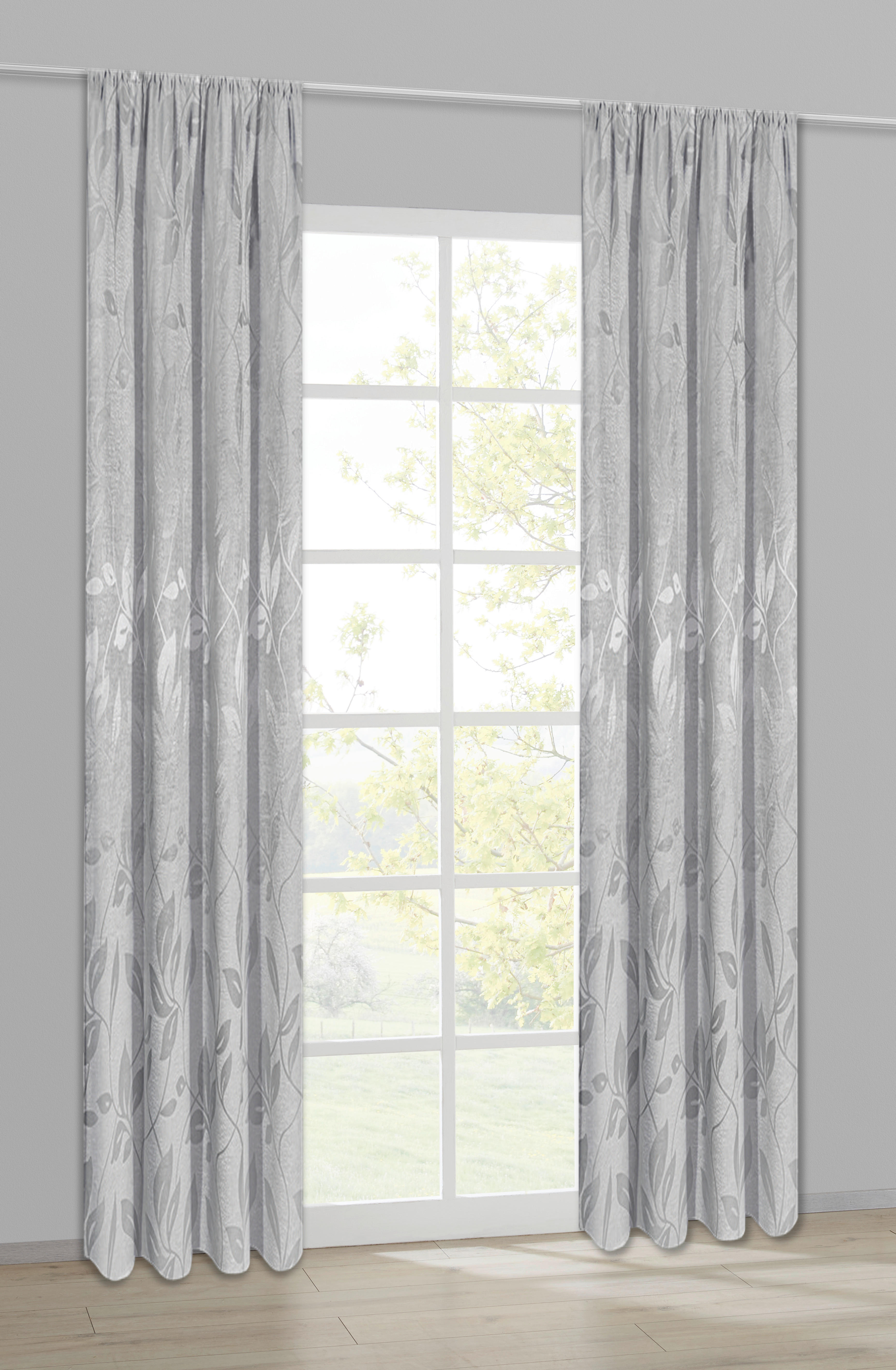 Happy Home Dekovorhang Blätter silber B/L: ca. 140x245 cm Blätter - silber (140,00/245,00cm) - Happy Home