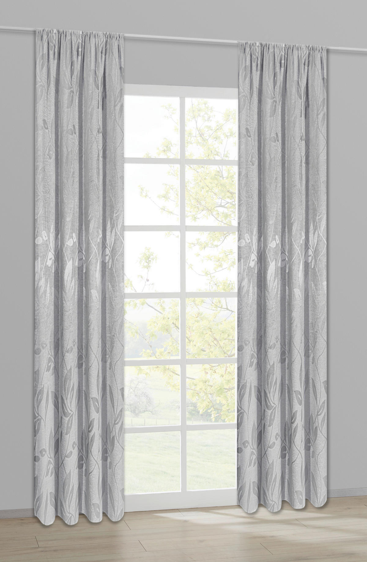 Dekovorhang Blätter silber B/L: ca. 140x245 cm Blätter - silber (140,00/245,00cm) - Happy Home