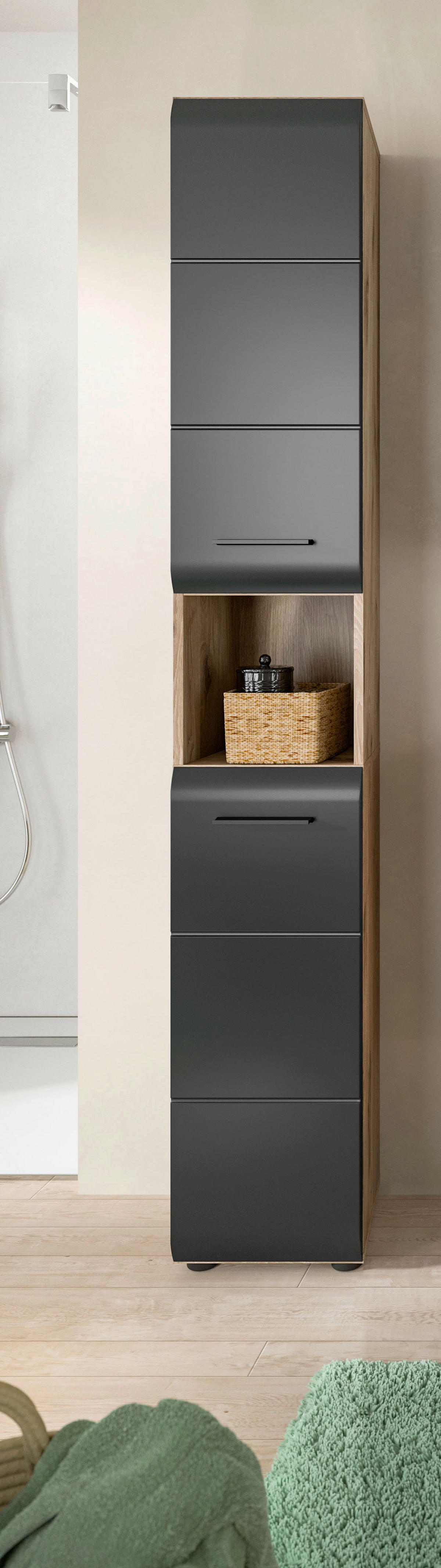 Hochschrank Ice Nox Oak Nachbildung schwarz matt B/H/T: ca. 30x185x30 cm Ice - schwarz (30,00/185,00/30,00cm) - xonox.home