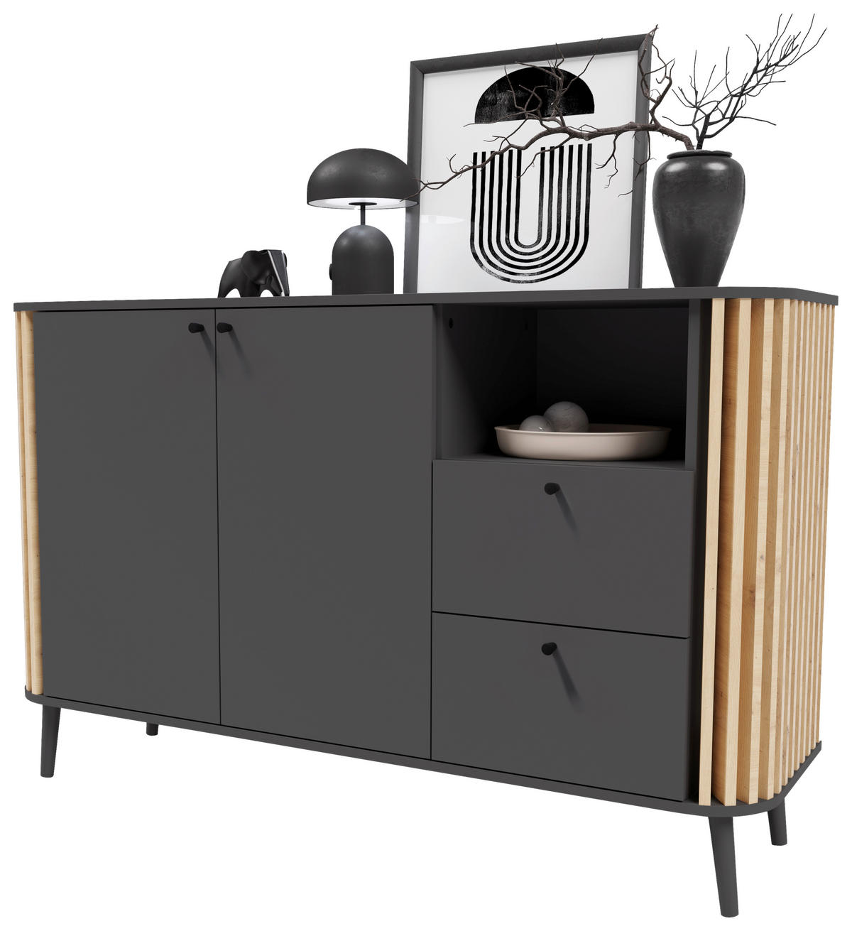 Sideboard PURE grau Eiche Artisan Nachbildung B/H/T: ca. 138x87,5x40 cm PURE - Eiche/grau (138,00/87,50/40,00cm) - xonox.home