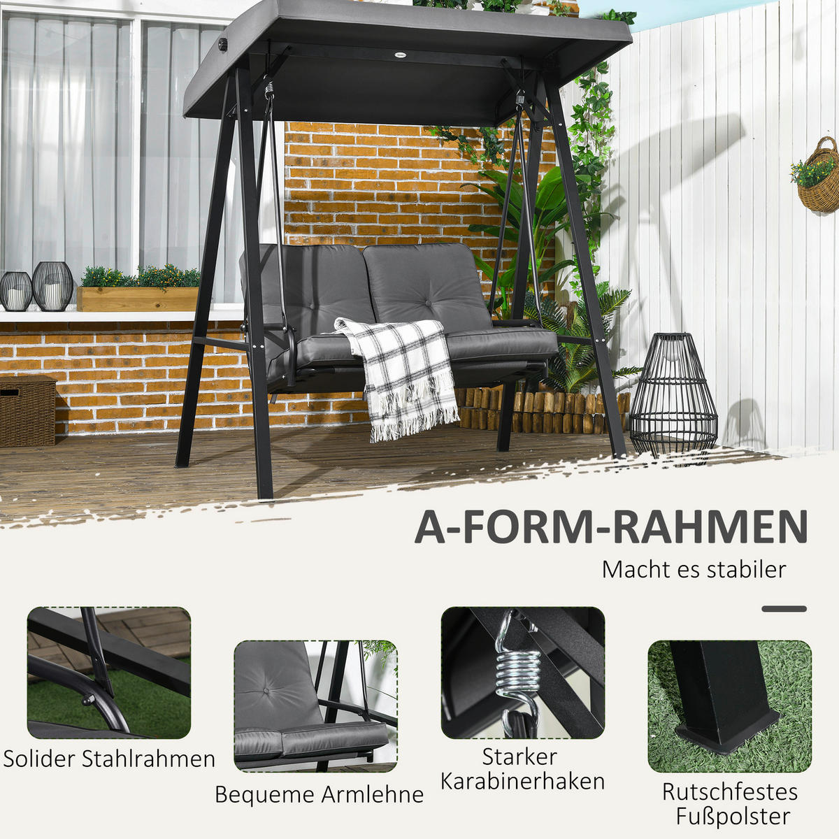 Outsunny Hollywoodschaukel dunkelgrau Polyester B/H/L: ca. 116x172x145 cm Hollywoodschaukel - dunkelgrau (145,00/116,00/172,00cm) - Outsunny