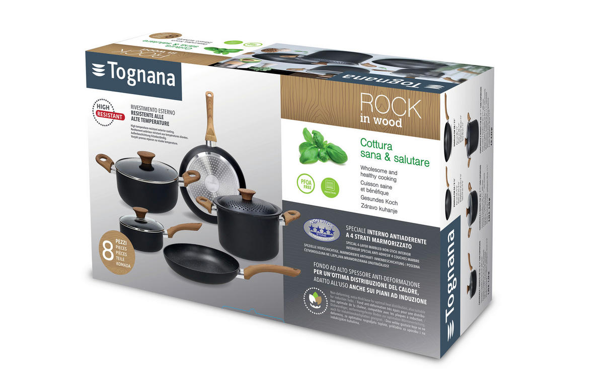TOGNANA Topfset Grancucina Rock Wood schwarz Aluminium 8 tlg. Grancucina Rock Wood - schwarz - TOGNANA