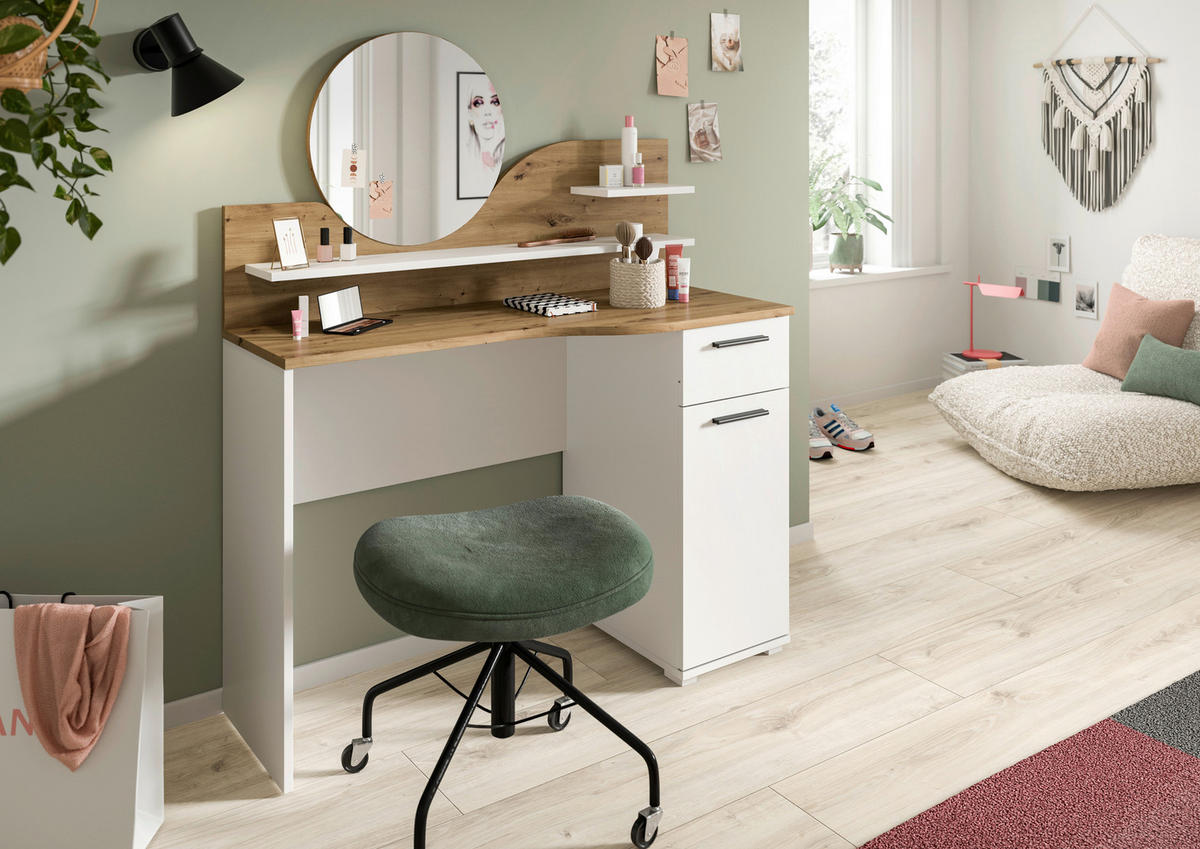 Schminktisch Vanity weiß Nox Oak Nachbildung B/H/T: ca. 110x135x46 cm Vanity - weiß (110,00/135,00/46,00cm)