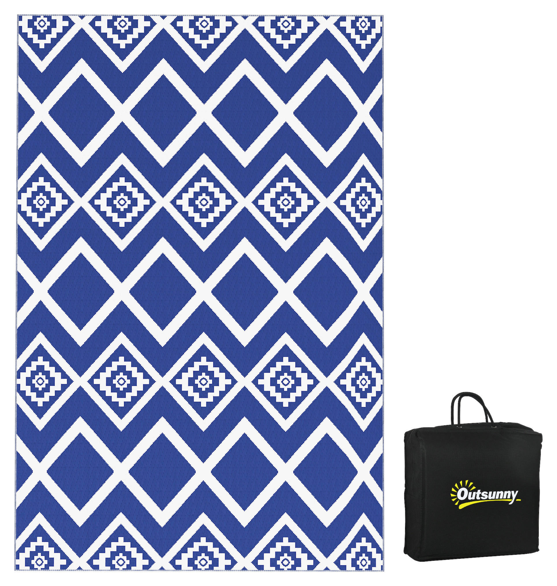 Outsunny Outdoor-Teppich weiß B/H/L: ca. 182x274x0,3 cm Outdoor-Teppich - blau/weiß (0,30/182,00/274,00cm) - Outsunny
