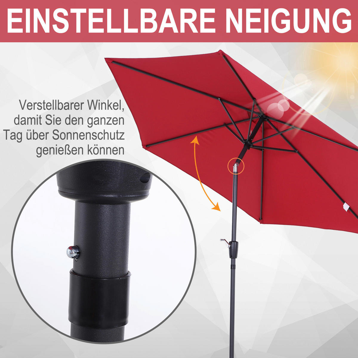 Outsunny Sonnenschirm weinrot Stahl H/D: ca. 235x270 cm Sonnenschirm_mit_Handkurbel - weinrot (270,00/235,00cm) - Outsunny