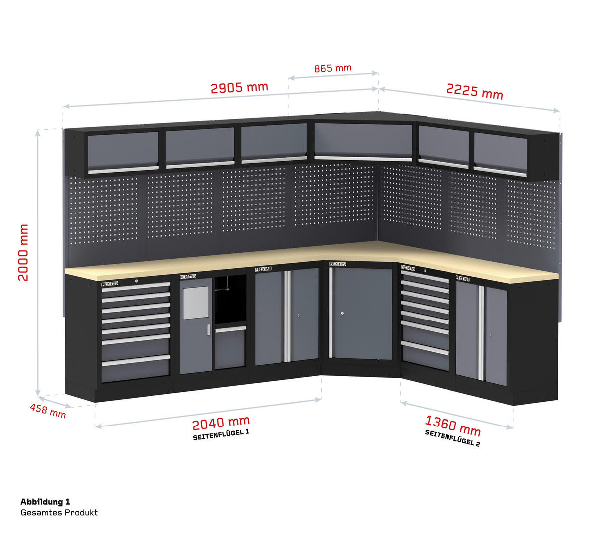 Werkstatteinrichtung Apollo anthrazit B/H/L: ca. 513x200x46 cm Apollo - schwarz/anthrazit (46,00/513,00/200,00cm) - Feistos