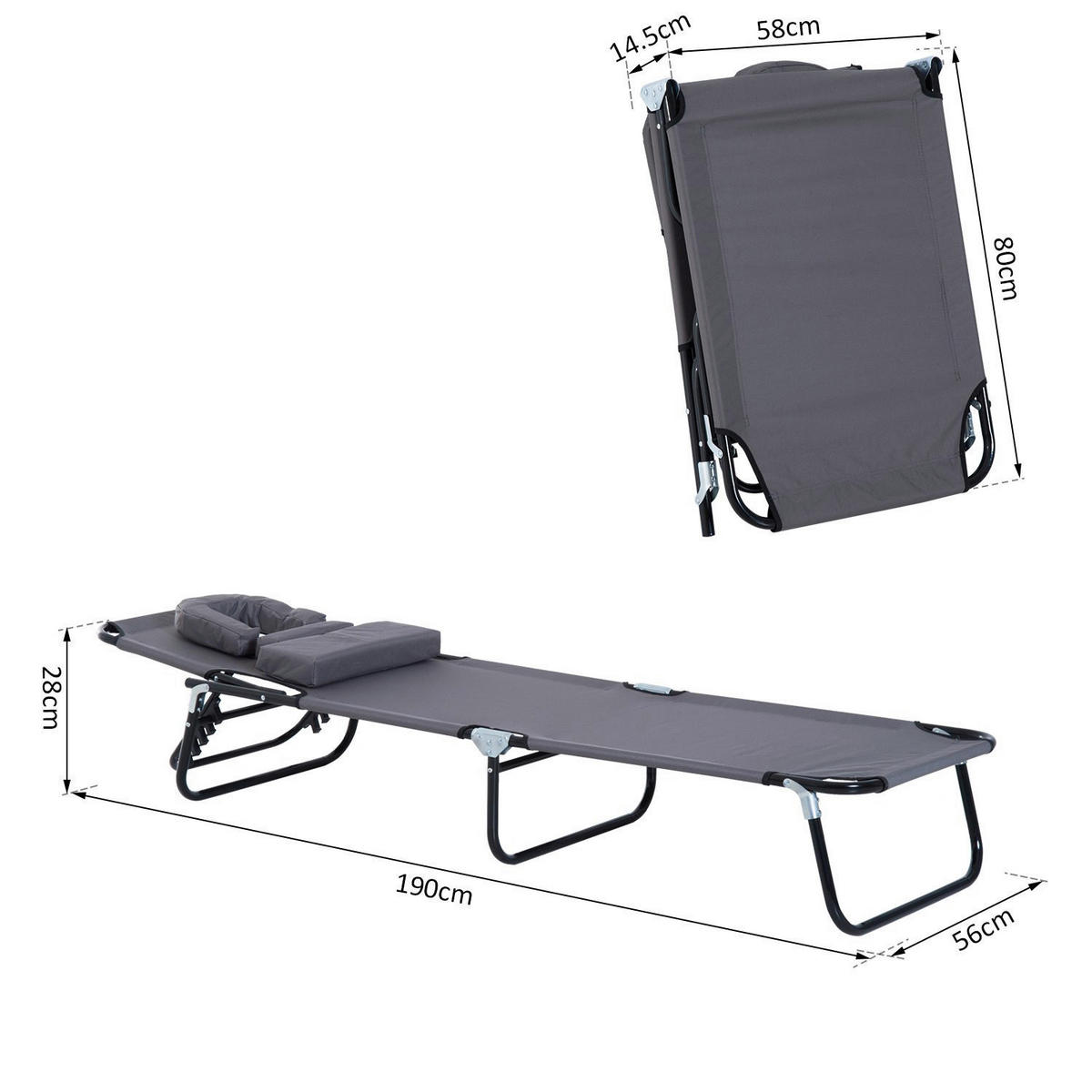 Outsunny Gartenliege grau Metall B/H/L: ca. 56x28x190 cm Gartenliege_mit_Gesichtsöffnung - grau (190,00/56,00/28,00cm) - Outsunny