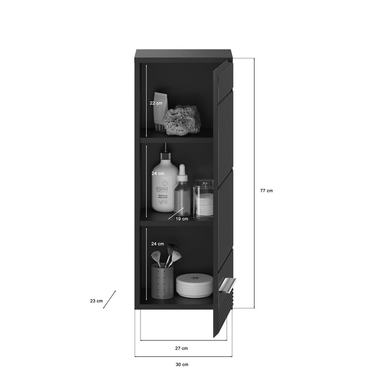 Badhängeschrank LINUS schwarz schwarz Hochglanz B/H/T: ca. 30x77x23 cm LINUS - schwarz (30,00/77,00/23,00cm) - xonox.home