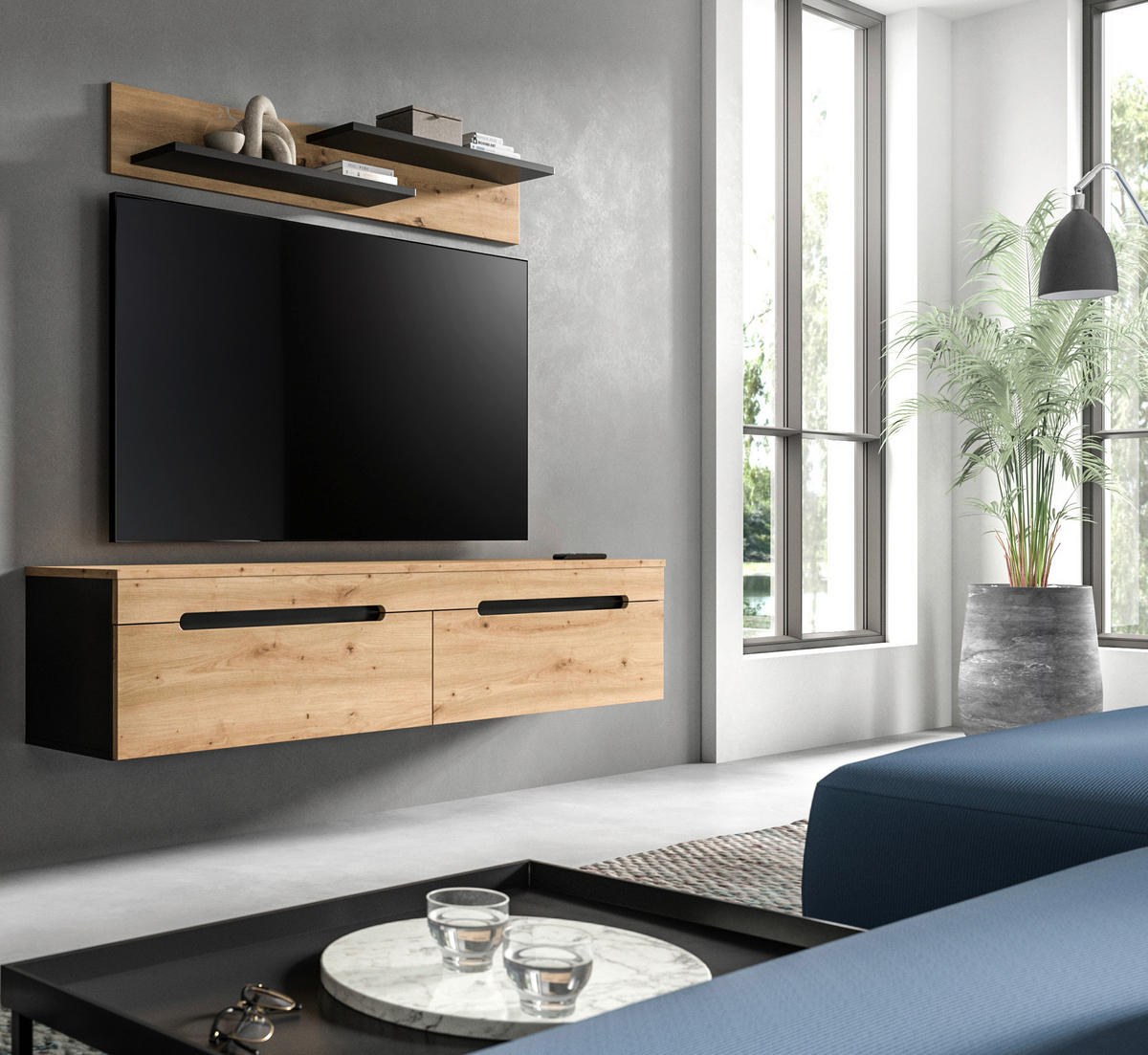TV-Kommode Canu basaltgrau Nachbildung Artisan Oak Nachbildung B/H/T: ca. 170x38x33 cm Canu - basaltgrau (170,00/38,00/33,00cm) - xonox.home