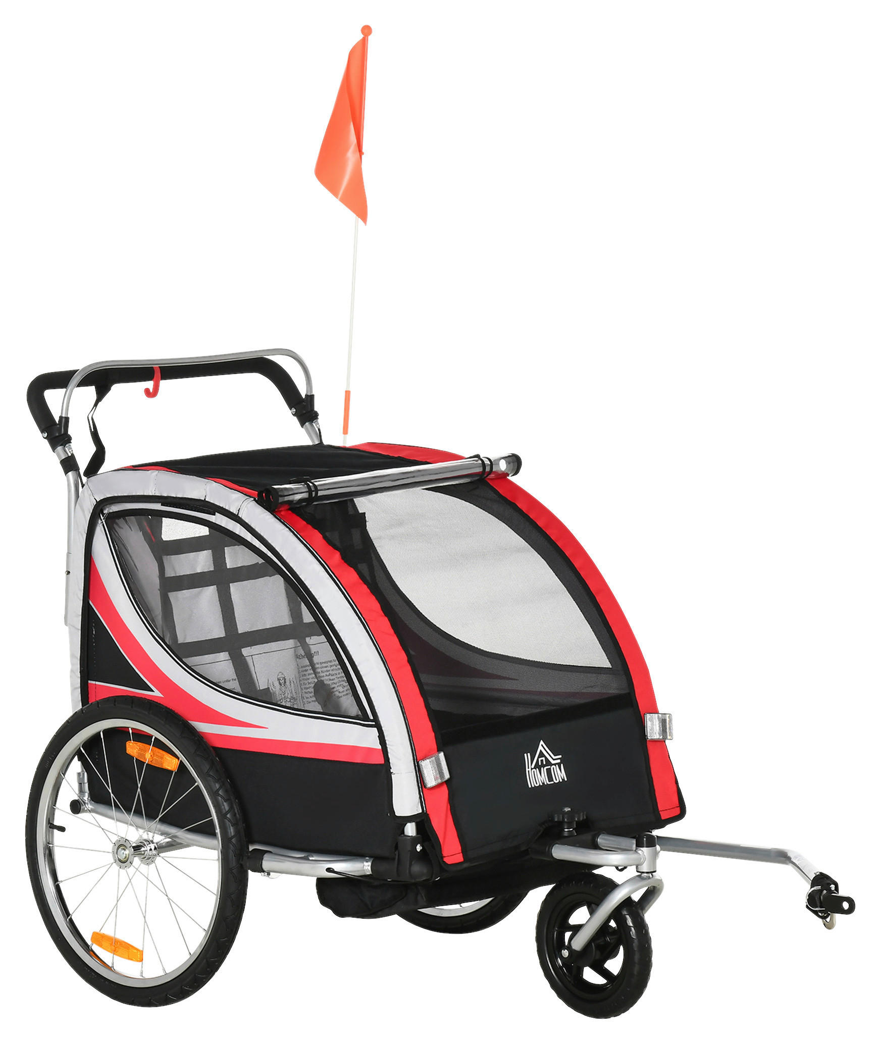 HOMCOM Fahrradanhänger schwarz schwarz B/H/L: ca. 75x142x101 cm Kinderanhänger - rot/schwarz (101,00/75,00/142,00cm) - HOMCOM