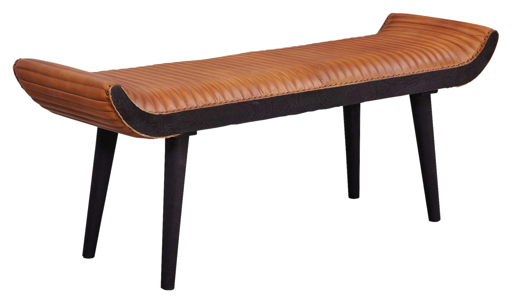 Wohnling Sitzbank braun schwarz Leder Echtholz B/H/T: ca. 125x51x38 cm Sitzbank - braun/schwarz (125,00/51,00/38,00cm) - Wohnling