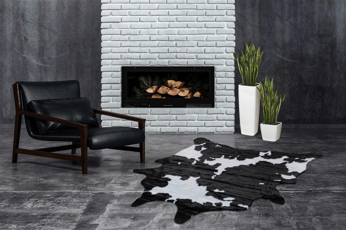 Kayoom Kurzflorteppich Philippines - Manila Cow schwarz schwarz B/L: ca. 150x200 cm Philippines - Manila Cow schwarz - schwarz (150,00/200,00cm) - Kayoom