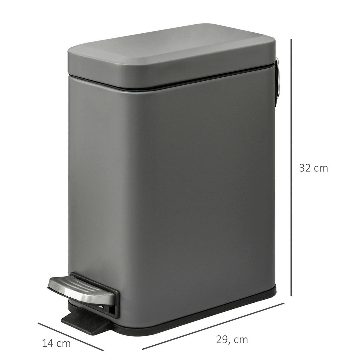HOMCOM Mülleimer grau B/H/L: ca. 14x29,2x32 cm Mülleimer - grau (32,00/14,00/29,20cm) - HOMCOM
