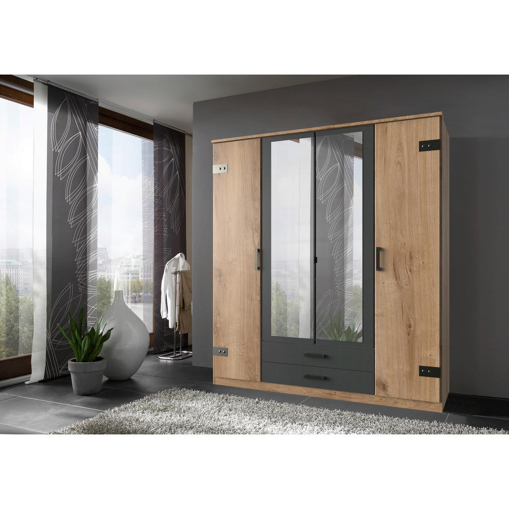 Thumbnail - Kleiderschrank Cork Graphit Plankeneiche Nachbildung B/H/T: ca. 180x199x58 cm