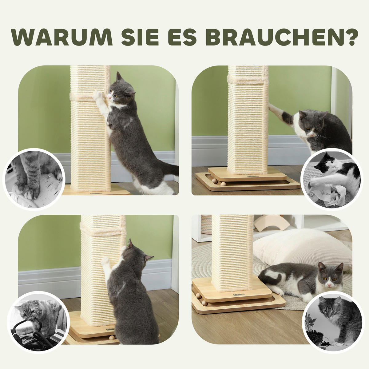 PawHut Kratzstamm Eiche Sisal B/H/L: ca. 39,5x87x39,5 cm Kratzstamm - Eiche (39,50/39,50/87,00cm) - PawHut