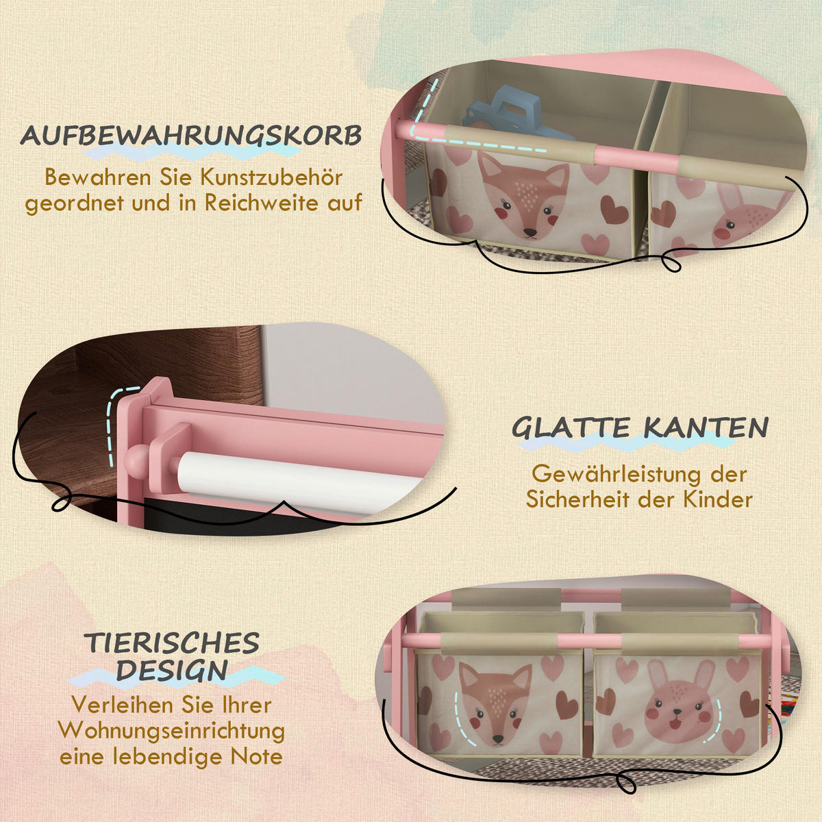 AIYAPLAY Kindertafel B/H/L: ca. 46,5x93x54 cm Kindertafel - rosa (54,00/46,50/93,00cm) - AIYAPLAY