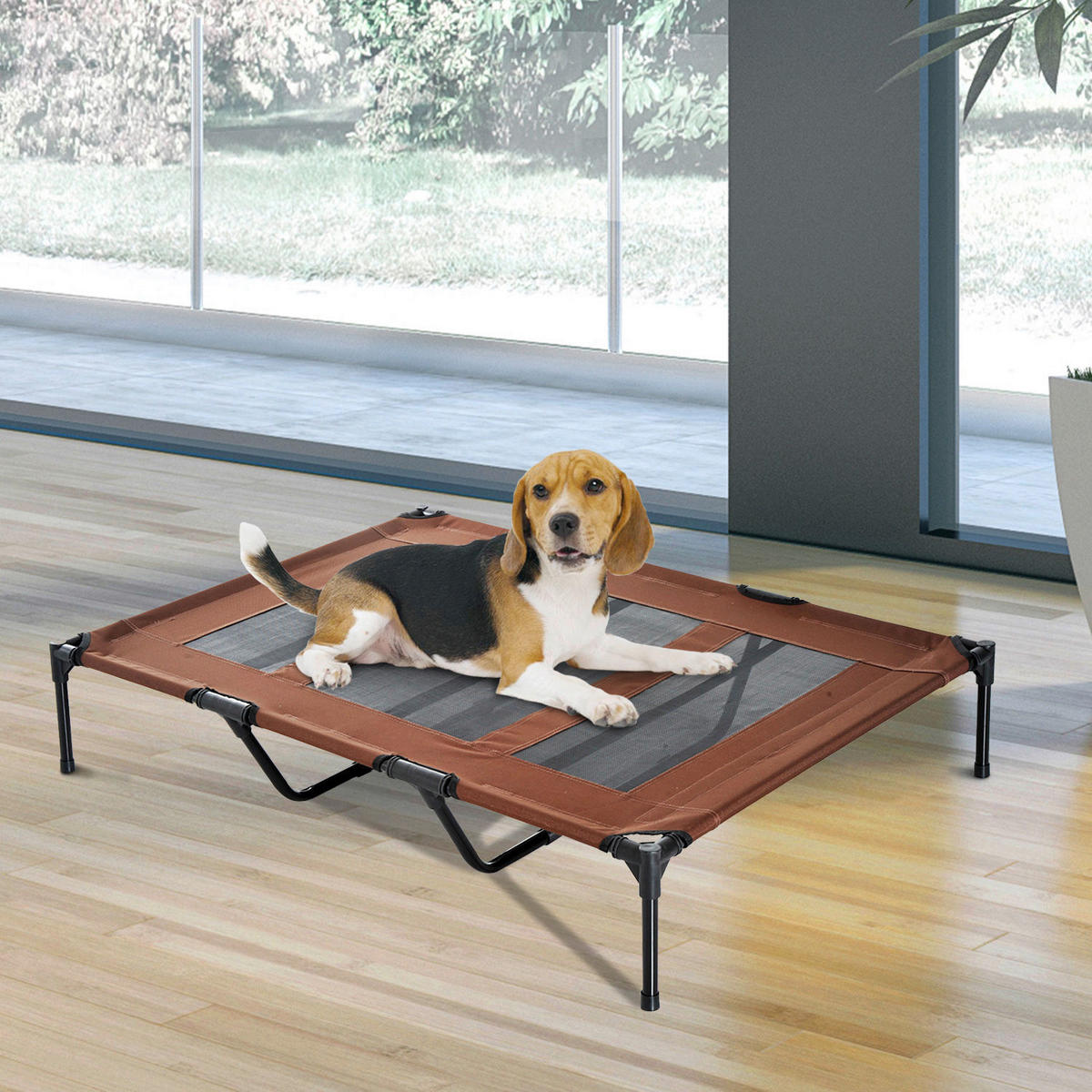 PawHut Hunde Liegeplatz braun Metall B/H/L: ca. 92x23x122 cm Hunde Liegeplatz inkl.Tragetasche - braun/schwarz (122,00/92,00/23,00cm) - PawHut