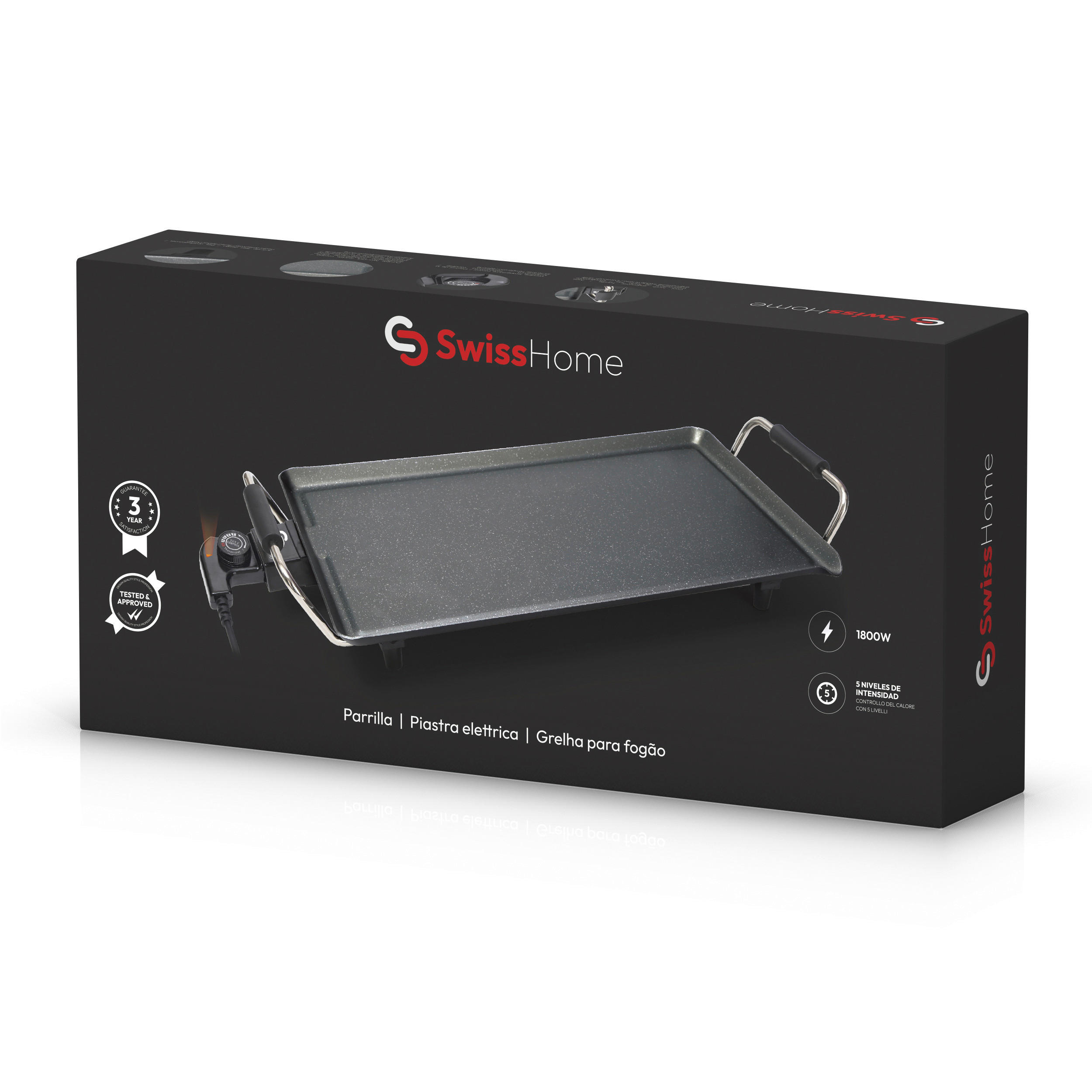 SWISS HOME Grillplatte SH-6629-S schwarz Aluminium B/H/L: ca. 27x11x52,5 cm DARK - weiß/schwarz (52,50/27,00/11,00cm) - SWISS HOME