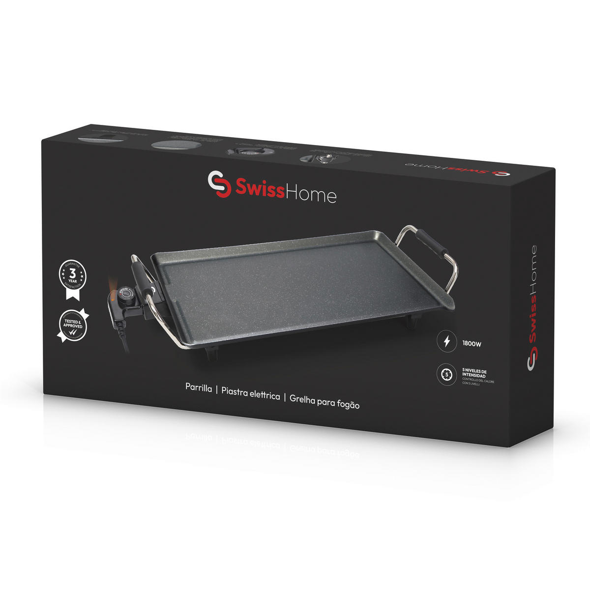 SWISS HOME Grillplatte SH-6629-S schwarz Aluminium B/H/L: ca. 27x11x52,5 cm DARK - weiß/schwarz (52,50/27,00/11,00cm) - SWISS HOME