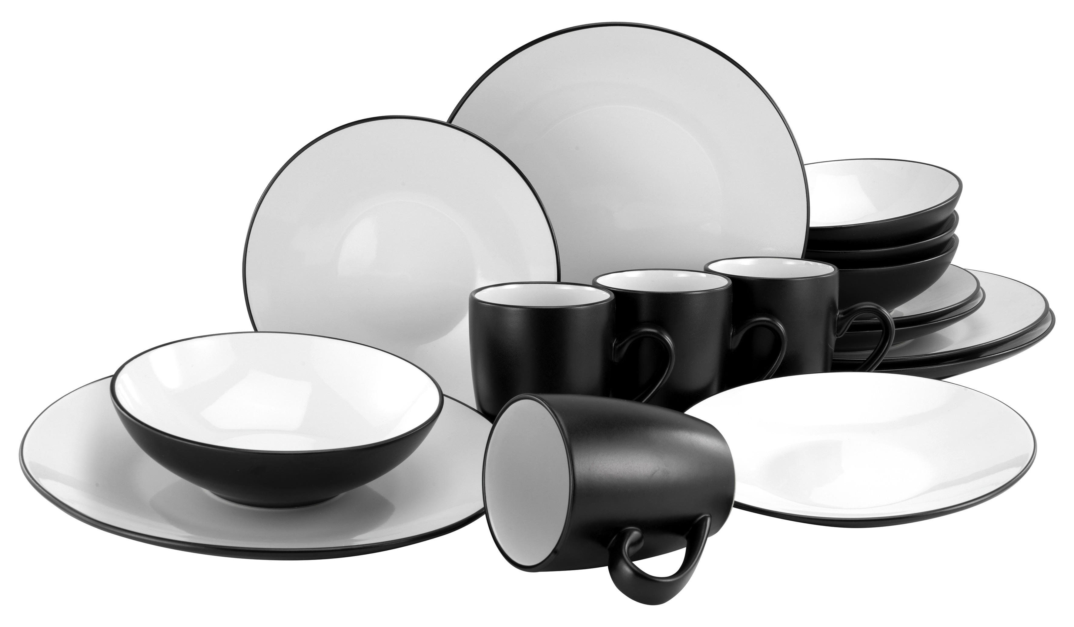 CreaTable Kombiservice Cool Black schwarz Porzellan Cool Black - weiß/schwarz