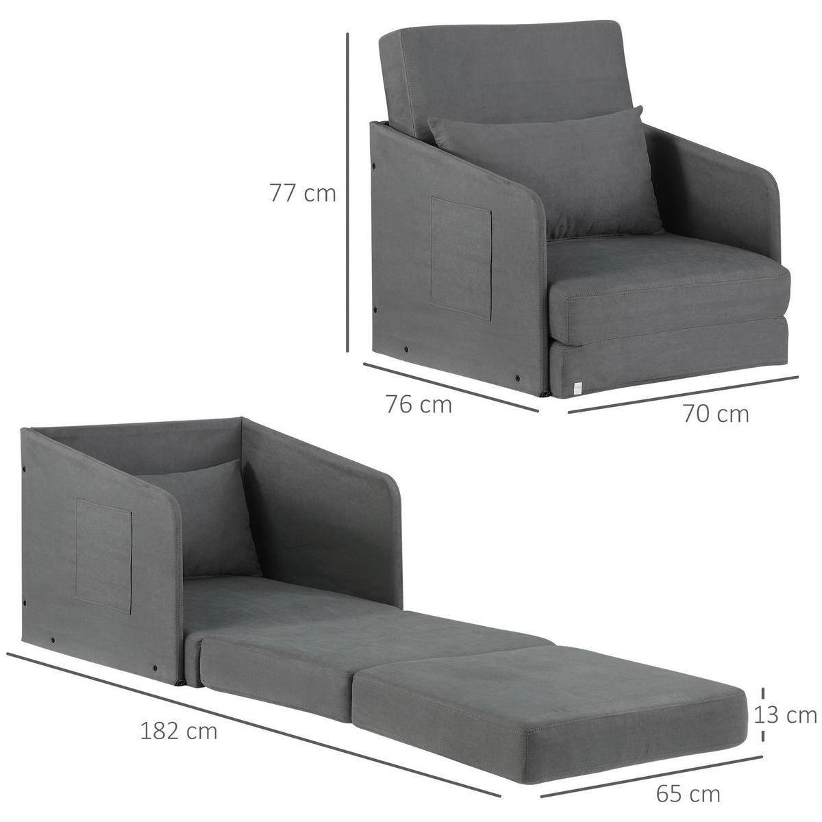 Schlafsofa 833-036 grau B/H/T: ca. 70x77x76 cm 833-036 - grau (70,00/77,00/76,00cm) - HOMCOM