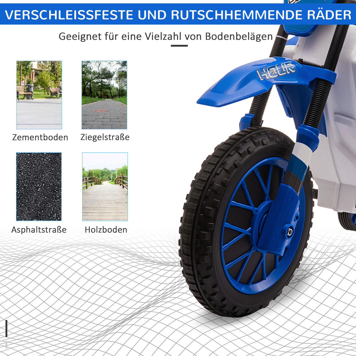 HOMCOM Kinder-Elektromotorrad blau B/H/L: ca. 51,5x68x106,5 cm Kinder-Elektromotorrad - blau (106,50/51,50/68,00cm) - HOMCOM