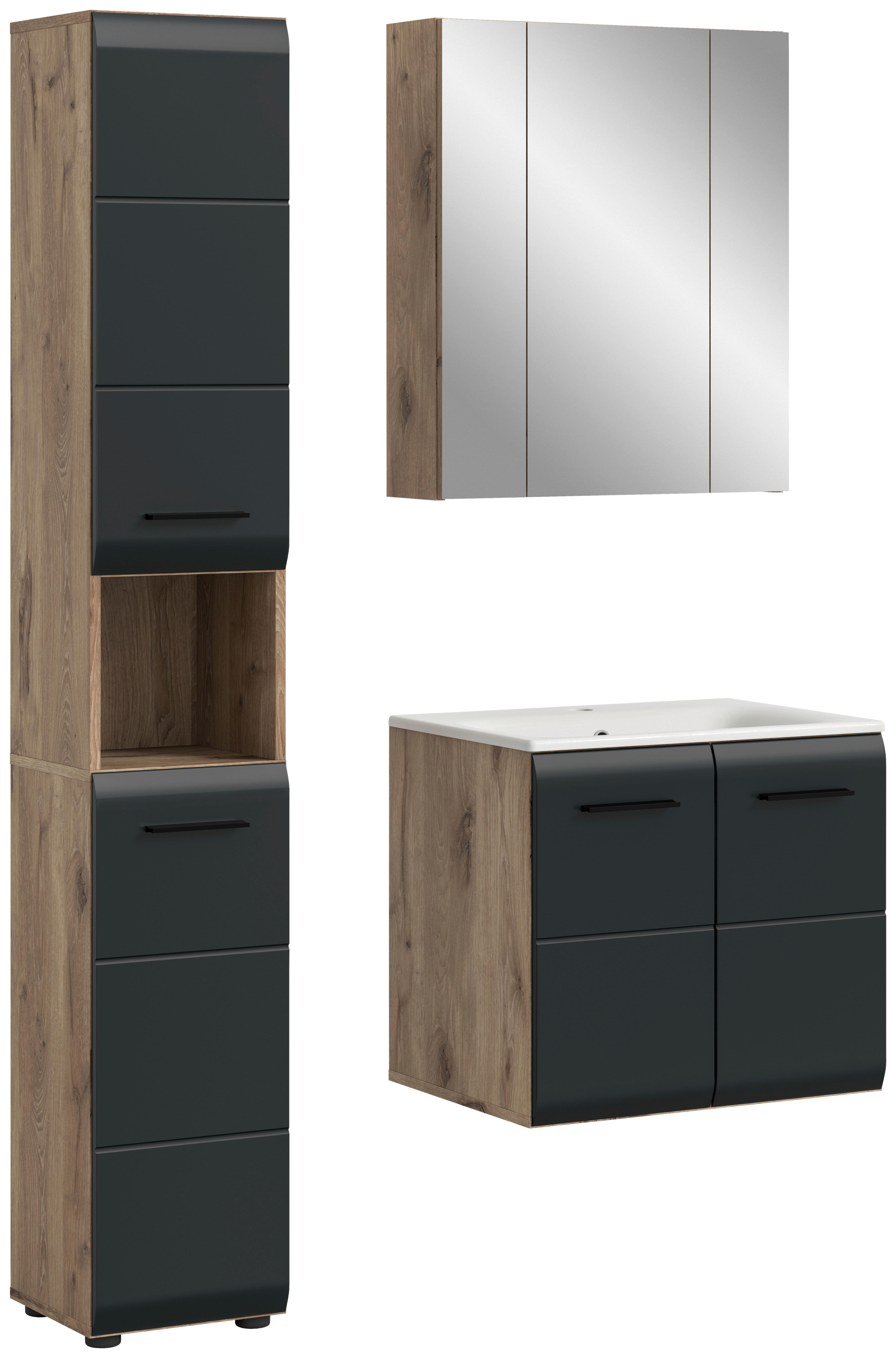 Badezimmer-Set Ice Nox Oak Nachbildung schwarz matt B/H/T: ca. 105x185x46 cm Ice - schwarz (105,00/185,00/46,00cm) - xonox.home