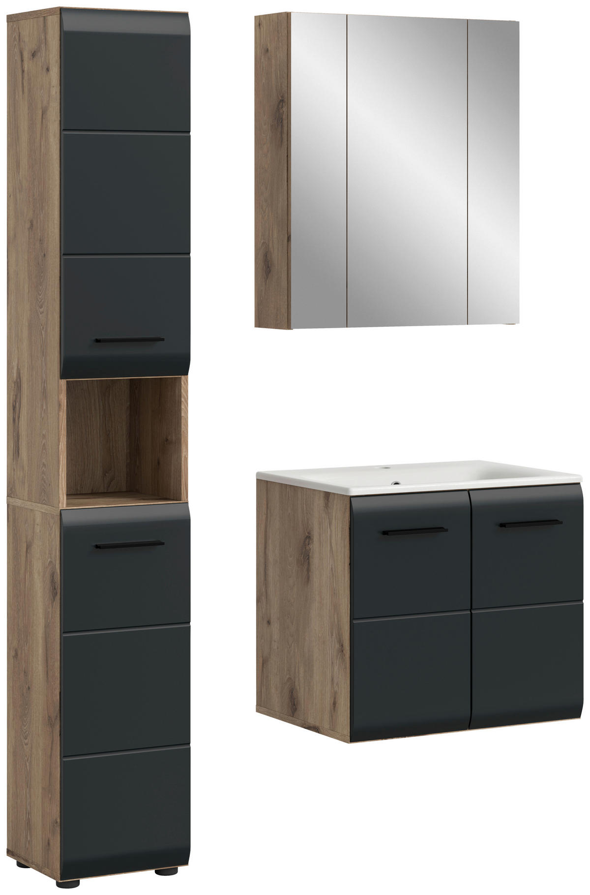 Badezimmer-Set Ice Nox Oak Nachbildung schwarz matt B/H/T: ca. 105x185x46 cm Ice - schwarz (105,00/185,00/46,00cm) - xonox.home