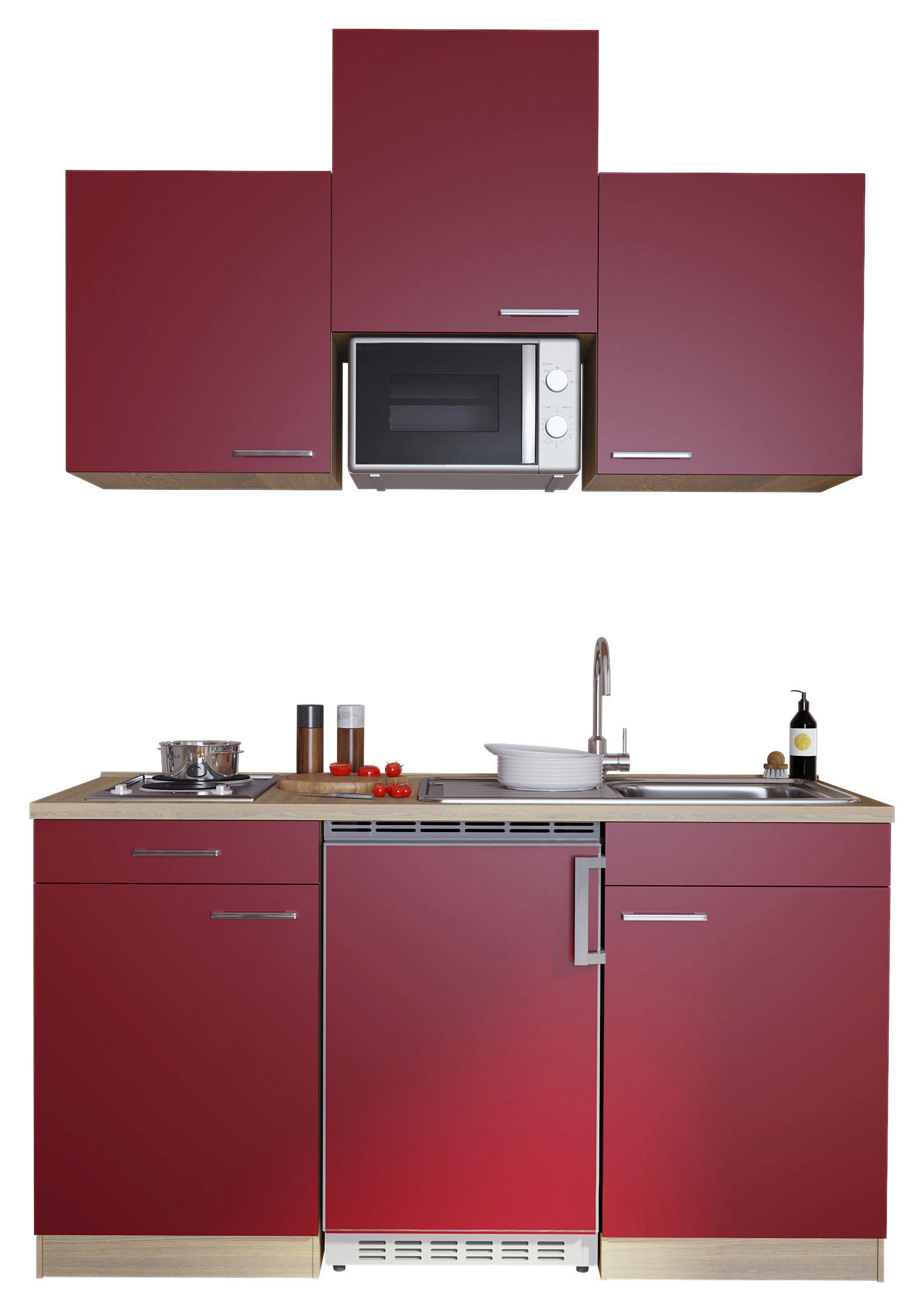 Respekta Singleküche Economy rot matt B/H/T: ca. 150x200x60 cm Economy - Eiche/rot (150,00/200,00/60,00cm) - Respekta