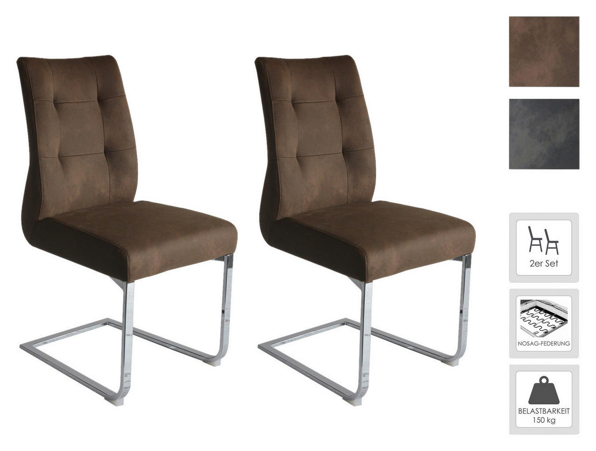 Schwingstuhl MARLEN-XXL  2er-Set dunkelbraun Vintage Chrom Stoff Metall B/H/T: ca. 72x96x80 cm MARLEN-XXL  2er-Set - dunkelbraun/Chrom (72,00/96,00/80,00cm) - byLIVING