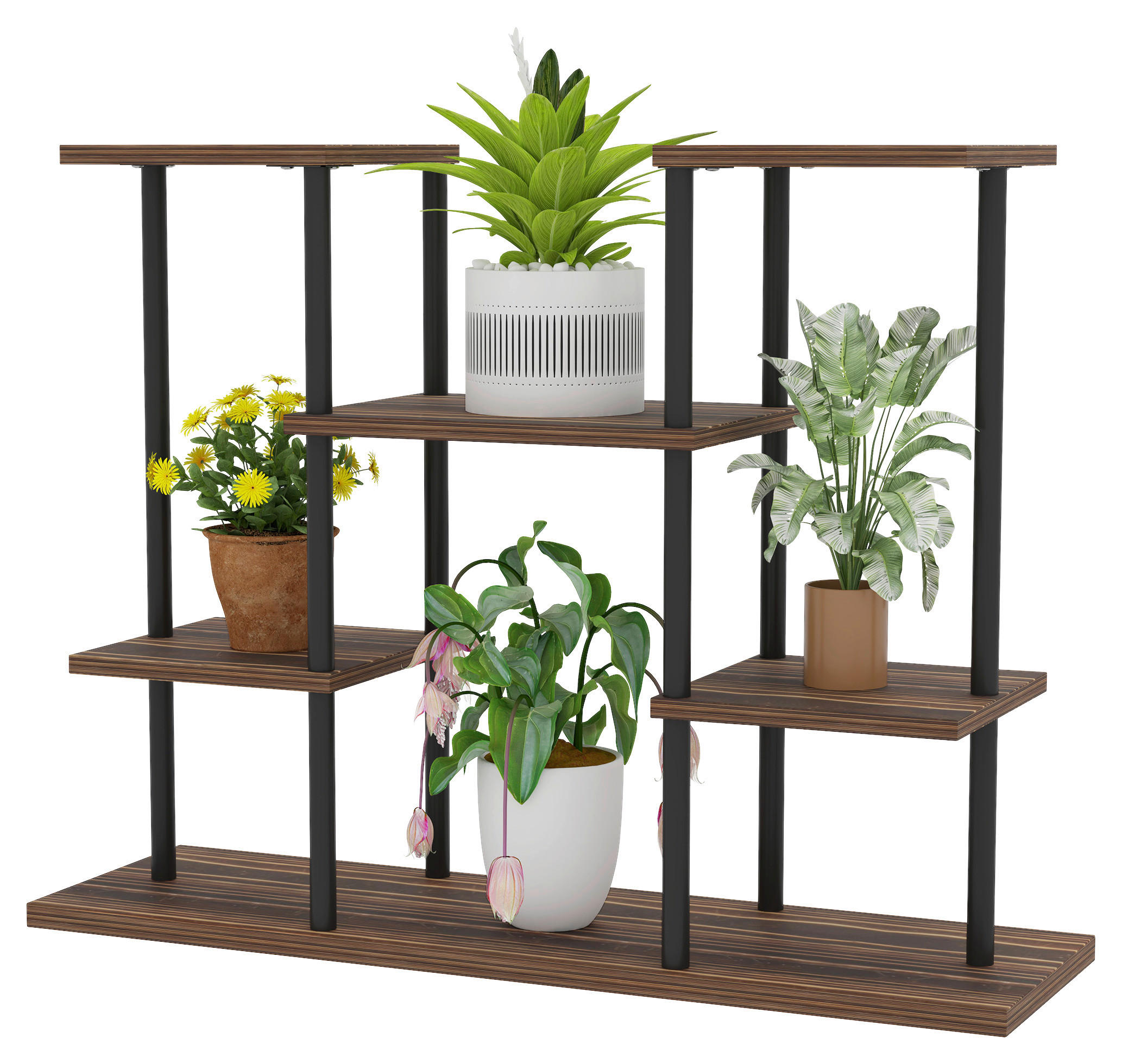 Outsunny Blumenständer braun Holz B/H/L: ca. 24x61,5x80 cm Blumenständer - braun/schwarz (80,00/24,00/61,50cm) - Outsunny