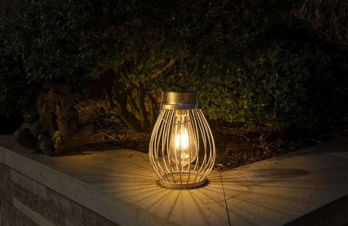 LED Deko-Solarleuchte NV5249859 silber Eisen Glas B/H/T: ca. 16x22x16 cm LED Deko-Solarleuchte - silber (16,00/22,00/16,00cm) - Näve Leuchten