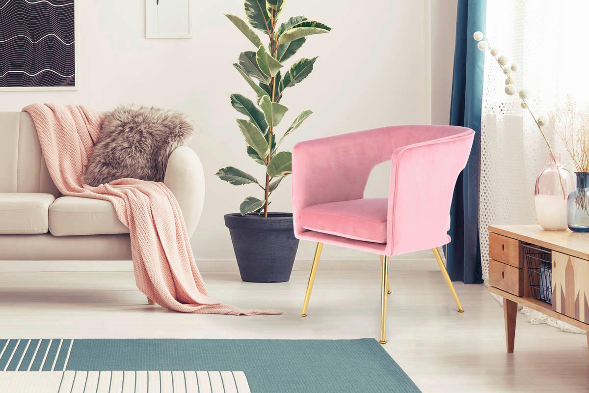 Stuhl Jolene 100 rosa Microfaser B/H/T: ca. 60x77x63 cm Jolene 100 - gold/rosa (60,00/77,00/63,00cm) - 360 Living