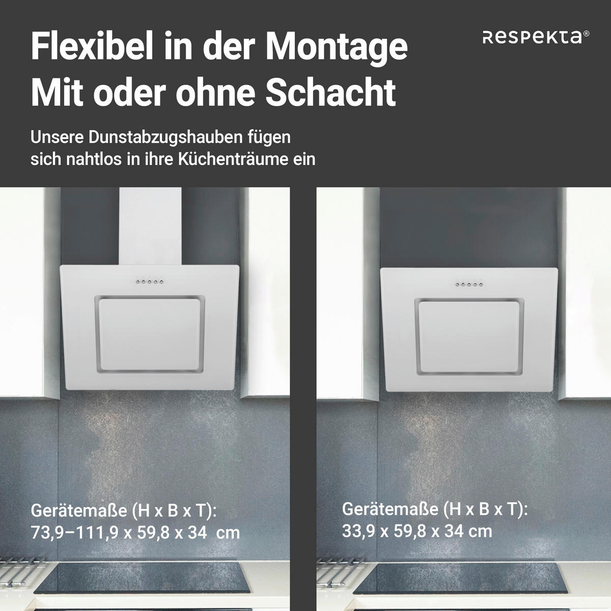 Respekta Dunstabzugshaube CH22010WBZ weiß Metall B/H/T: ca. 60x73,9x34 cm CH22010WBZ - weiß (60,00/73,90/34,00cm) - Respekta