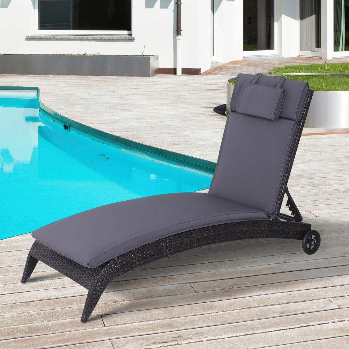 Outsunny Liegenauflage grau Polyester-Mischgewebe B/H/L: ca. 53x5x198 cm Liegenauflage_mit_Kopfkissen - grau (198,00/53,00/5,00cm) - Outsunny