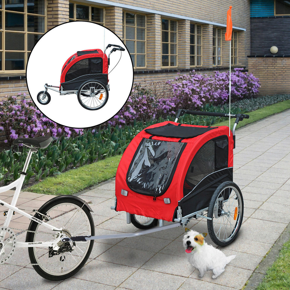 PawHut Fahrradanhänger 20 Zoll schwarz schwarz B/H/L: ca. 90x110x130 cm Radanhänger f. Hunde 5663-1289 - rot/schwarz (130,00/90,00/110,00cm) - PawHut