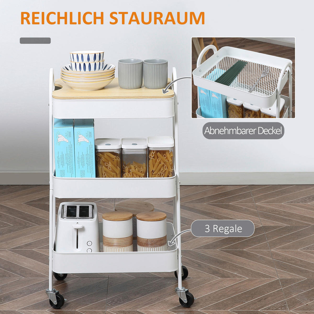 HOMCOM Küchenwagen weiß Edelstahl B/H/L: ca. 31x45x79,4 cm Küchenwagen - weiß (79,40/31,00/45,00cm) - HOMCOM