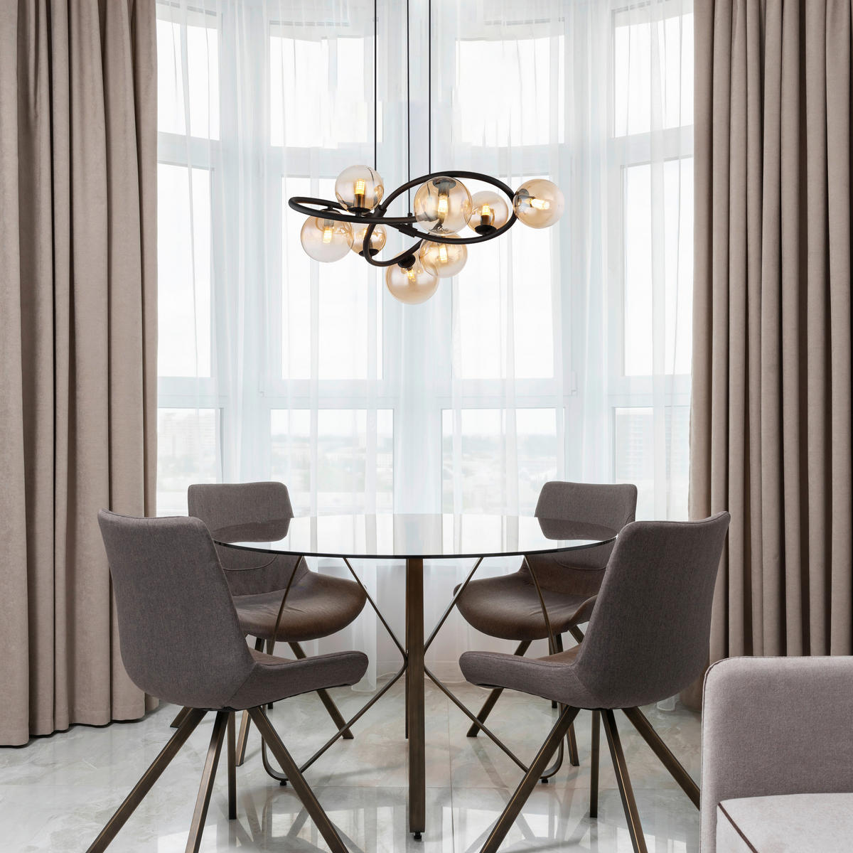 GLOBO LED-Pendelleuchte 10676 mattschwarz amber Metall Glas H/D: ca. 120x65 cm 8.0 Brennstellen TUBERIUS - mattschwarz/amber (65,00/120,00cm) - GLOBO