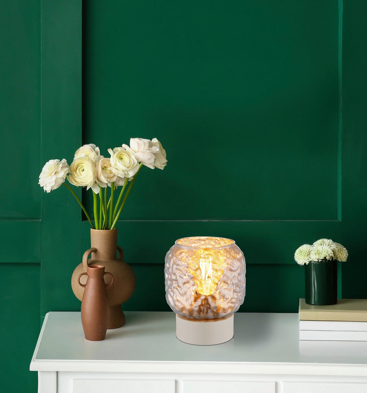 GLOBO Tischleuchte beige Rauch Glas Metall B/H/L: ca. 18x21x18 cm E27 1 Brennstellen Tischleuchte-Antonio - beige/Rauch (18,00/18,00/21,00cm) - GLOBO