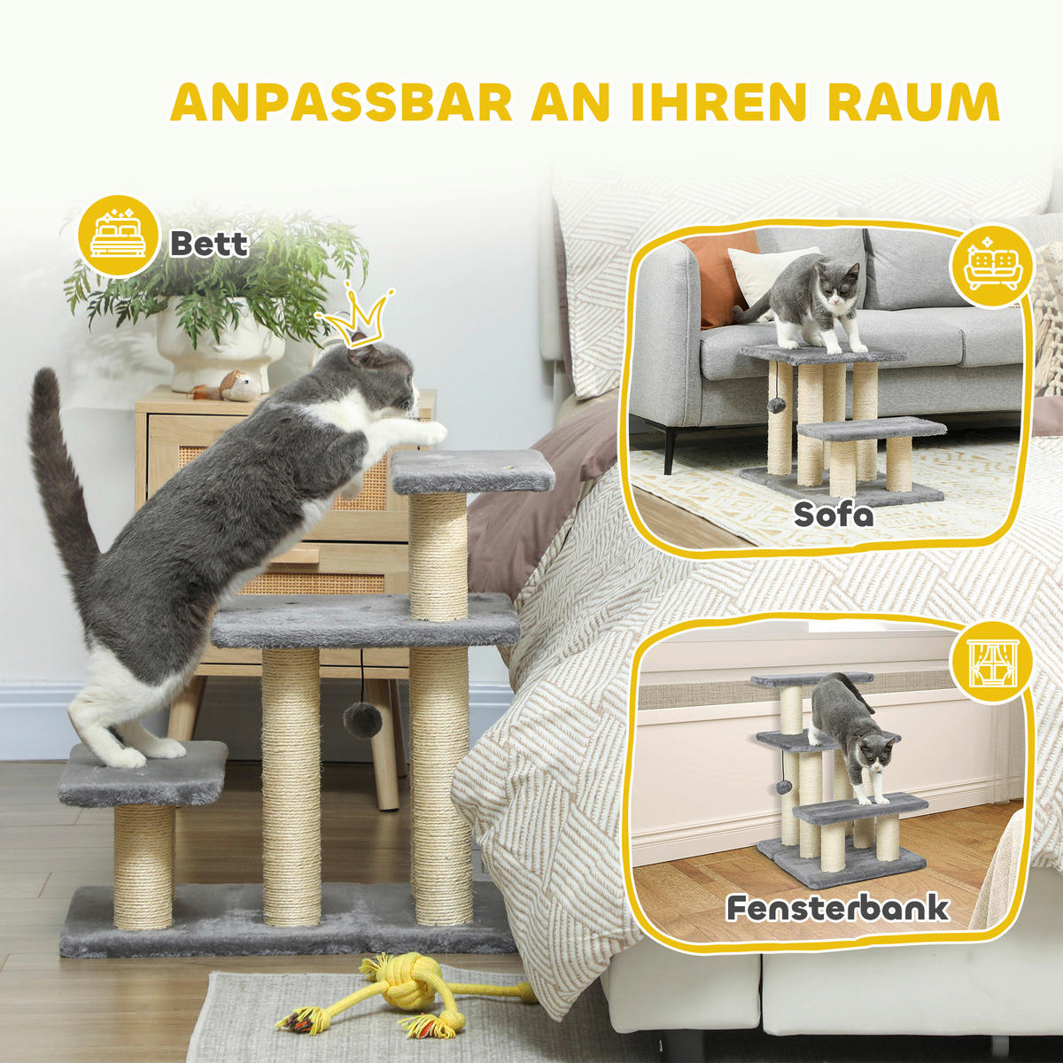 PawHut Hundetreppe Hundetreppe - grau (52,00/34,50/54,00cm) - PawHut