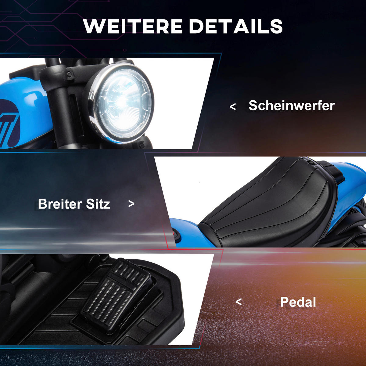 HOMCOM Kinder-Elektromotorrad schwarz B/H/L: ca. 42x57x76 cm Kinder-Elektromotorrad - blau/schwarz (76,00/42,00/57,00cm) - HOMCOM