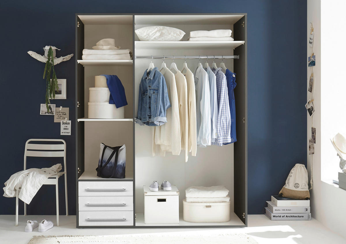 Kleiderschrank Lyss Graphit weiß B/H/T: ca. 155x194x58 cm Lyss - weiß/Graphit (155,00/194,00/58,00cm)