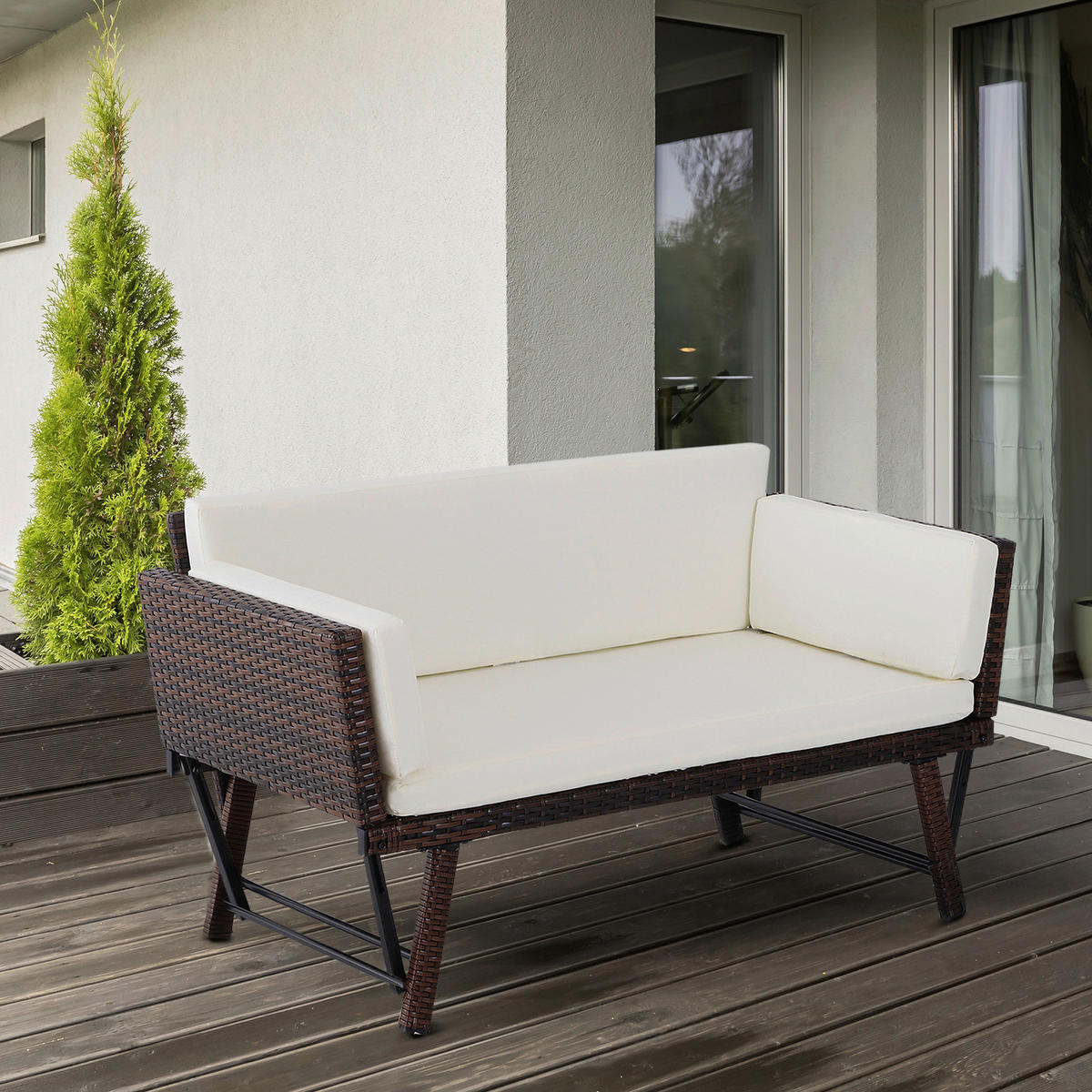 Outsunny Gartensofa braun Stahl B/H/L: ca. 66x67x129 cm Gartensofa - braun/beige (129,00/66,00/67,00cm) - Outsunny