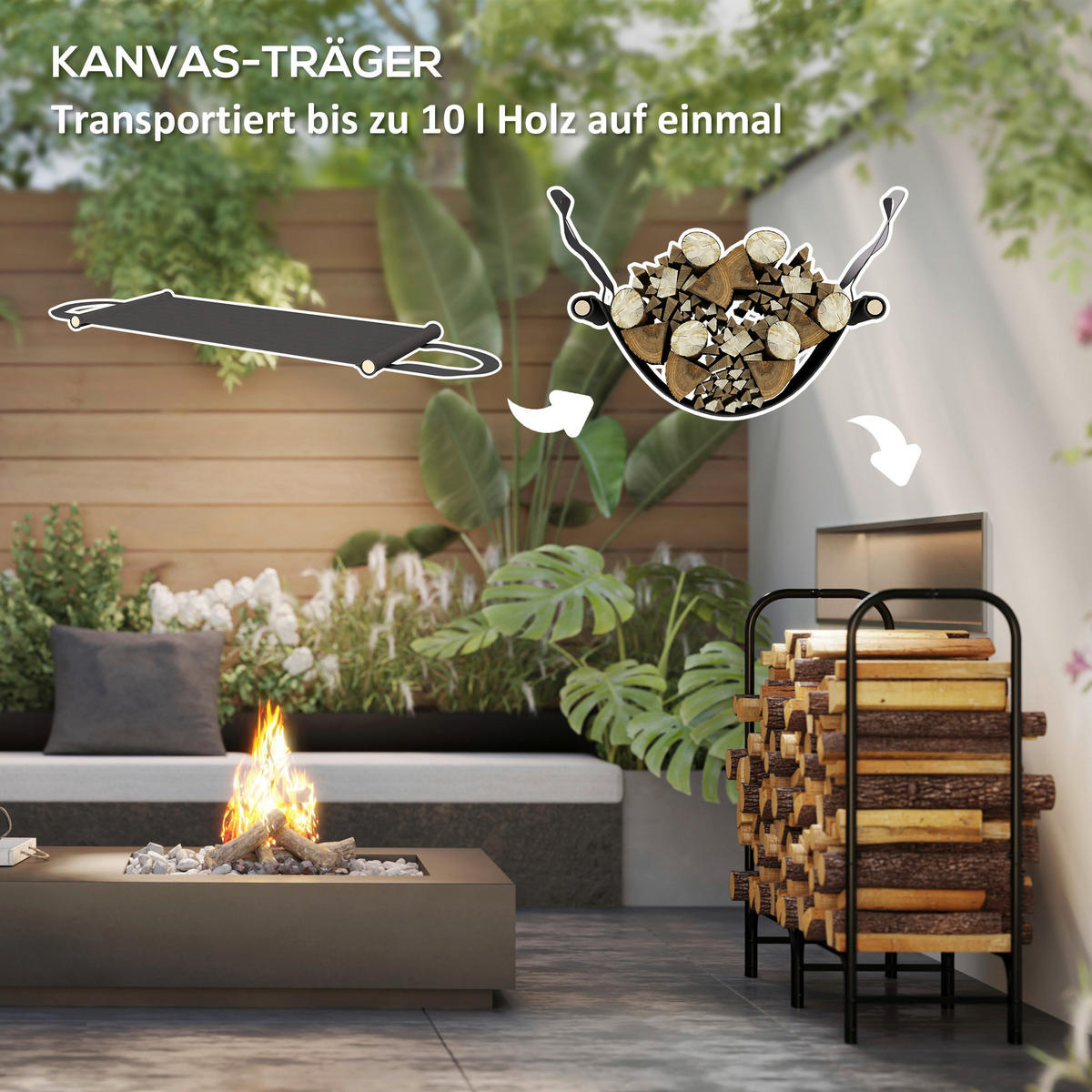 Outsunny Kaminholzregal schwarz B/H/L: ca. 36x99x120 cm Kaminholzregal - schwarz (120,00/36,00/99,00cm) - Outsunny