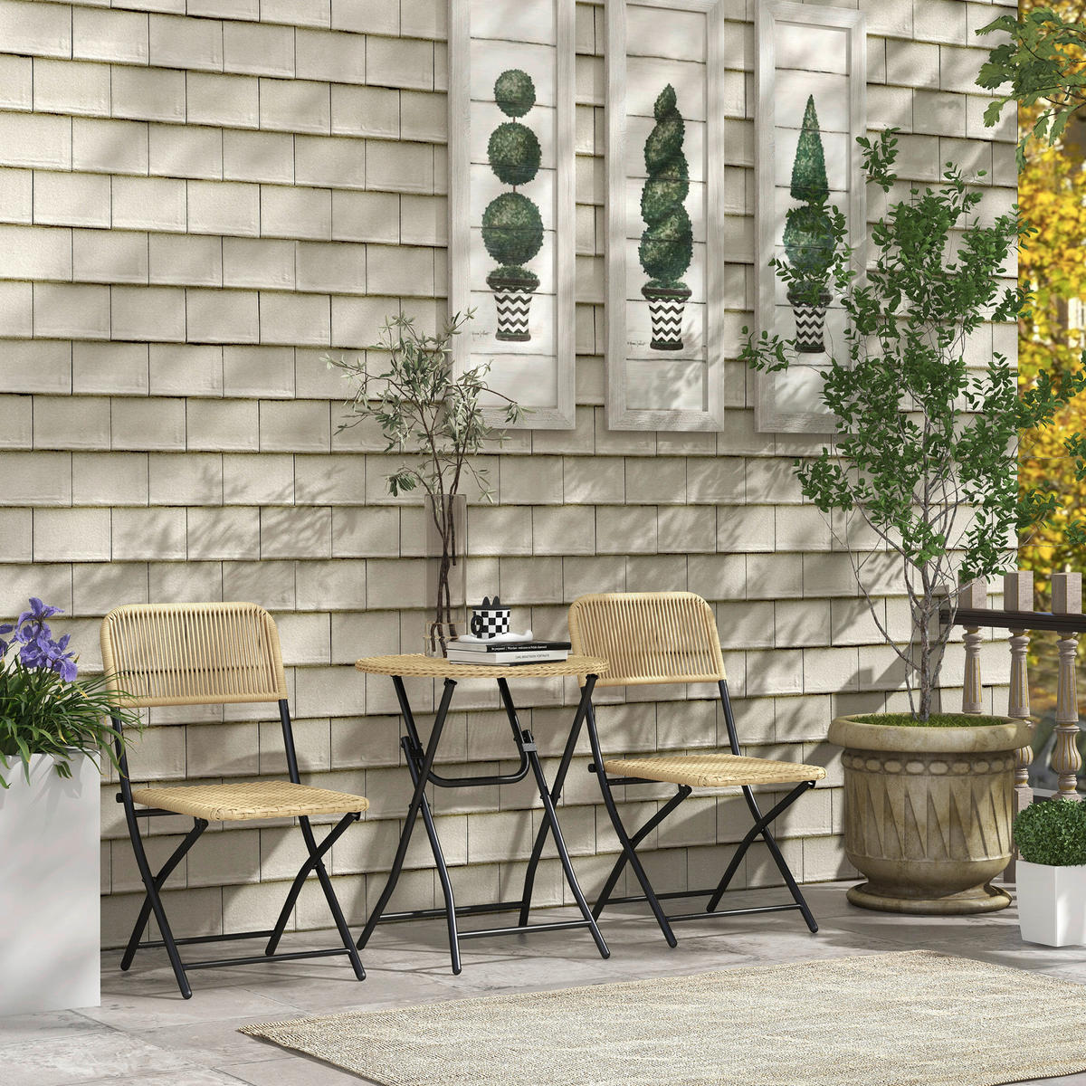 Outsunny Sitzgruppe gelb Polyrattan B/H/L: ca. 60x60x70 cm Bistro-Set - gelb (70,00/60,00/60,00cm) - Outsunny