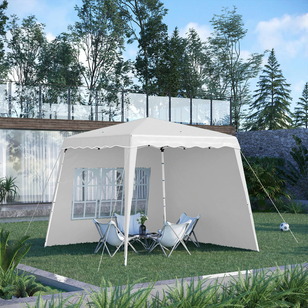 Outsunny Pavillon weiß Edelstahl B/H/L: ca. 240x240x250 cm Pavillon - weiß (250,00/240,00/240,00cm) - Outsunny